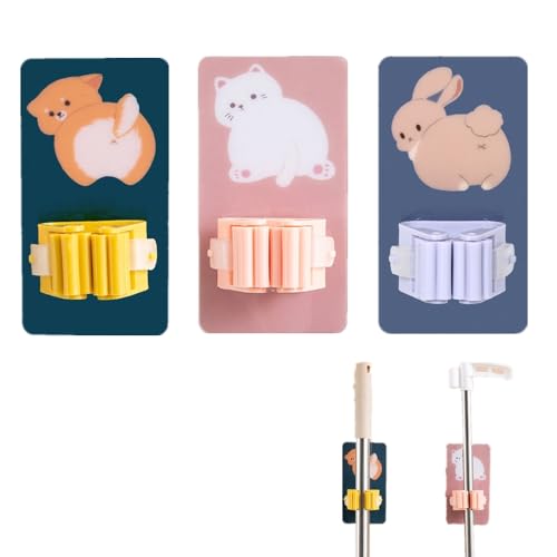 モップホルダー ほうきホルダー 掃除道具 壁掛け 6個セット 粘着式 壁掛け モップハンガー 省スペース 強力粘着 フック 穴あけ不要 バスルーム キッチン ガーデン用のサムネイル