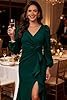 V-Neck Wedding Guest Dress Chiffon Long Sleeve Mother of The Bride Dresses with Slit Mermaid Navy Blue Evening Gown US16W #4