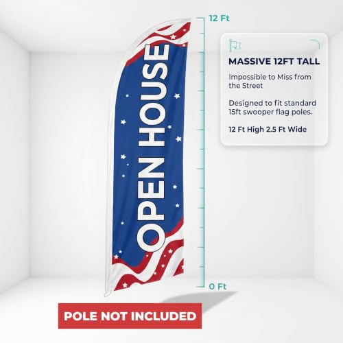 Open House Flags for Real Estate - Open House Signs for Real Estate - Feather Flags for Business and Advertising - Replacement Swooper Flag 12ft x 2.5ft (Pole and hardware are not included) Blue - Image 3