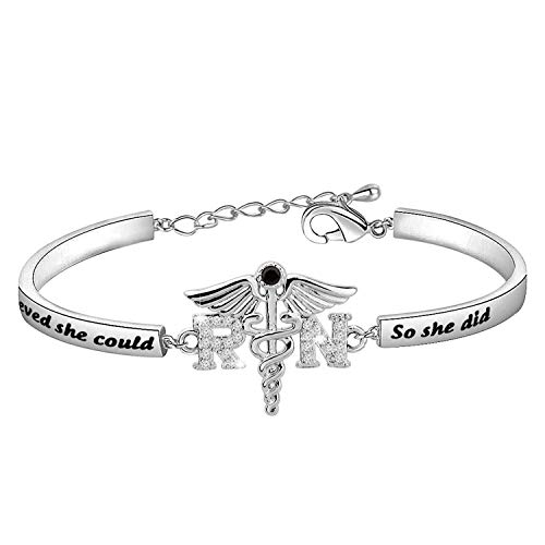 Image of CHOORO RN Bracelet RN nurse Graduation Gift She Believed She Could So She Did Charm Bracelet Registered Nurse Gift For Graduation