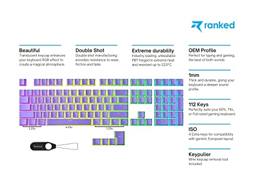Image of Ranked Pudding PBT Keycaps | 112 Double Shot Translucent ANSI US & ISO Layout | OEM Profile for RGB Mechanical Gaming Keyboard (Lavender)