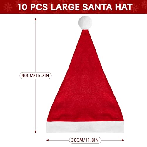 benpen 10PCS Santa Hats Christmas Hat for Adults Bulk, Xmas Party Hats Fancy Dress or Santa Claus Costume, Red, Classic Santa Outfit for New Year Festive Party Supply - Image 2