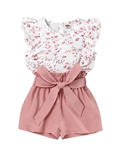 Image of Oklady Toddler Girl Clothes Ruffle Floral Embroidery Shirt and Shorts Set