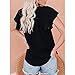 Generic Women Short Sleeve Drawstring Blouses Shirts Casual Boho V Neck Plus Size Tops Loose Solid Chiffon Dressy Tee Shirt (Large,Black)