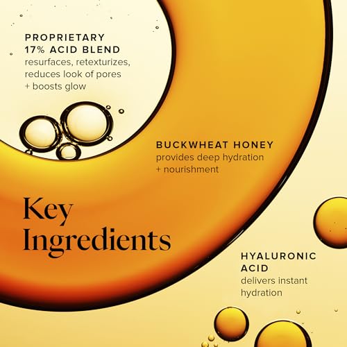 Farmacy Face Exfoliator Serum - Honey Glow 17% AHA + BHA Liquid Exfoliant & Salicylic Acid Serum - Resurfacing Skin Care for Reduced Pores + Texture - Hydrates Skin for an Overall Glow (30ml)