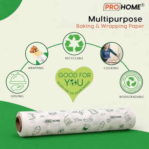 Image of PROHOME 50 Meter Food Wrapping Paper for Roti | Reusable Butter Paper Roll for Kitchen, Baking, Cooking, Packing & Serving | Non-Stick Foil Paper for Food Wrap