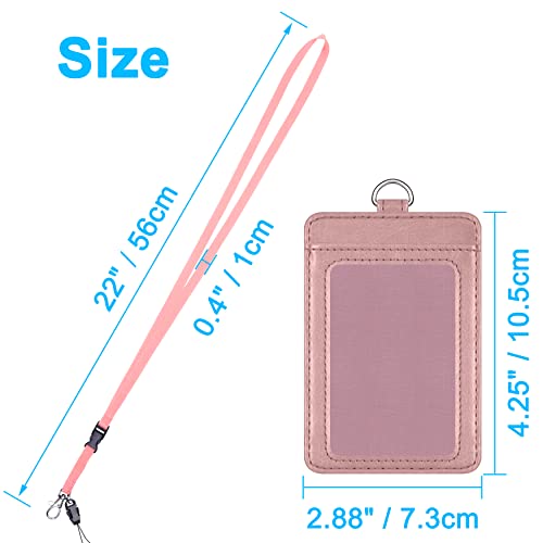 Badge Holder, Wisdompro 2-Sided Pu Leather Id Badge Card Holder Wallet Case With 1 Clear Id Window And 1 Credit Card Slot And 22 Inch Quick Rlease Detachable Neck Lanyard Strap-Rosse Gold (Vertical) #TOP4
