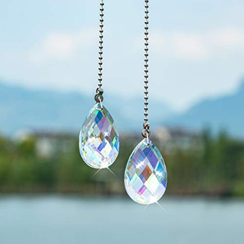 Image of 2 PCS Crystal AB Coating Ceiling Fan Pulls Chain Extender Prisms Drop Gifts