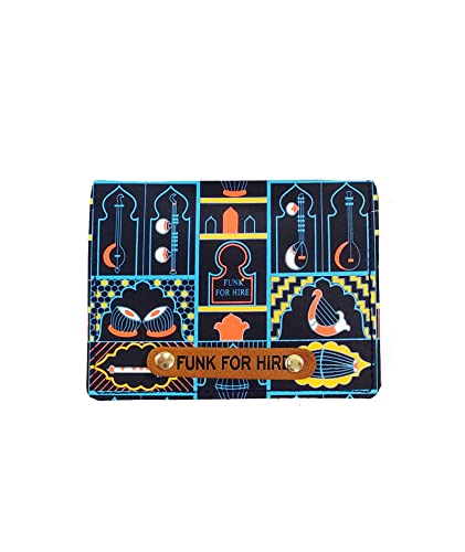 Image of Funk For Hire Unisex Vegan Leather Small Card Wallet Navy Blue Printed Mini Bifold with Coin Zipper Pocket Compact Slim Wallet for Cash & Cards