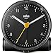 Braun Classic Analogue Alarm Clock with Snooze and Light, Quiet Quartz Movement, Crescendo Beep Alarm in Black, Model BC01B.
