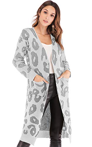 image for Angashion Women's Cardigan Long Sleeves Leopard Print Knitting Sweater
