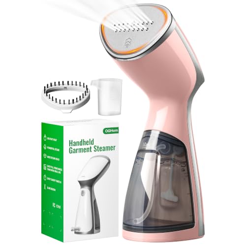 Image of OGHom Portable Travel Handheld Steamer for Clothes, Garment Wrinkle Remover | Pink, 1000W Strong Penetrating Fabric Steamer, 150ML Water Tank, for Home, Office, Travel (ONLY FOR 120V)