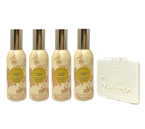 Bath & Body Works Sunrise Woods Concentrated Room Spray 4 Piece Bundle with a Natural Oats Sample Soap