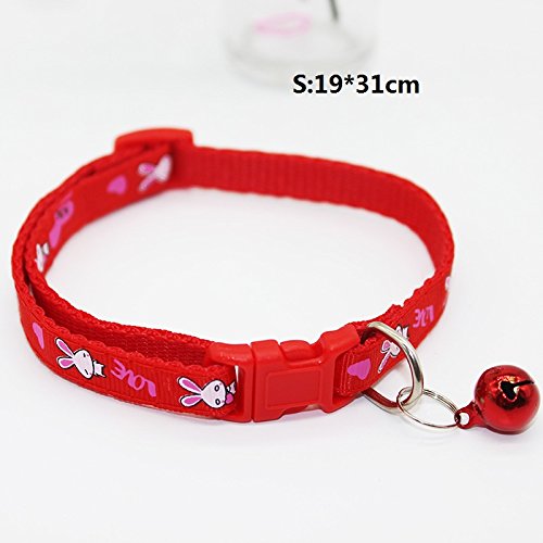 Kelaina Élégant Lapin Design Collier pour Animaux de Compagnie Réglable Collier de Chat avec Bell Quick Release Boucle de Sécurité Collier Collier pour Les Chats (Red S)