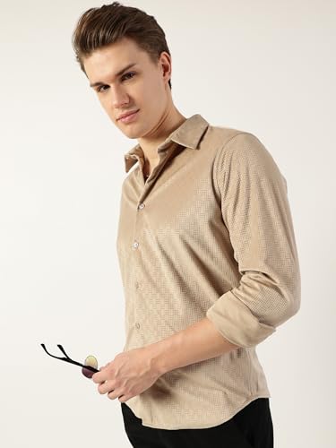Image of Thomas Scott Men's | Solid | Textured Fabric | Full Sleeve | Slim Fit | Polyester-Blend | Spread Collar | Casual Shirt