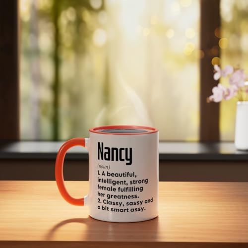 Taza de cerámica personalizada Nancy naranja/blanco miniatura 3