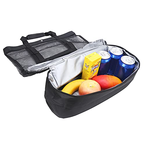 Camping Beach Mesh Tote Bag with Detachable Cooler Bag Picnic Ice Bag Insulated Cooler Pouch Multifunctional Packing Organizer Lightweight Durable Canvas for Outdoor Activities (Black)3