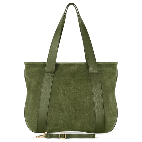 Bolso Tote grande de cuero gamuzado genuino para mujer miniatura 1