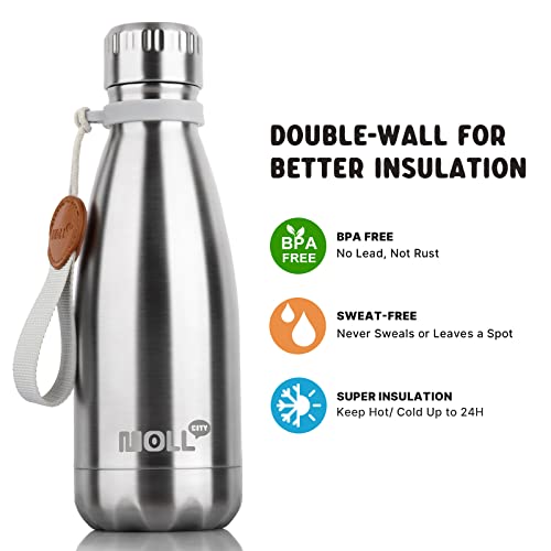 Mollcity Small Water Bottle-12 Oz Stainless Steel Vacuum Insulated Water Bottle For Back To School-Reusable Metal Water Bottle For Kids, Bpa Free (Silver) #TOP3