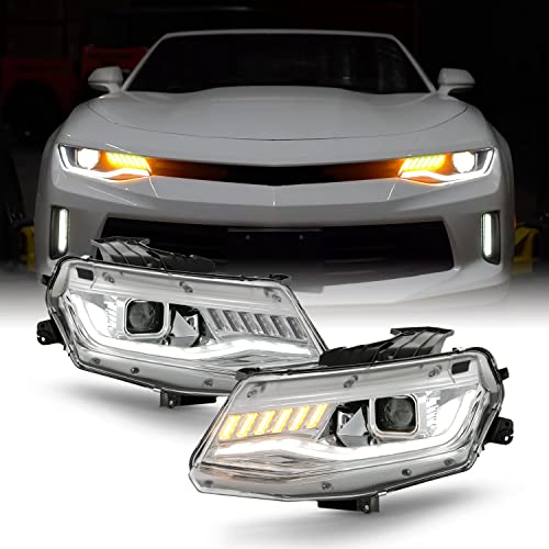 AKKON - Fits 2016-2022 Chevy Camaro [HID/Xenon Type] LED Projector Chrome Headlights w/Sequential Signal Pair Driver+Passenger