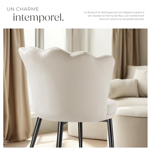Fauteuil dossier en forme de fleur Velours crème - vue 6