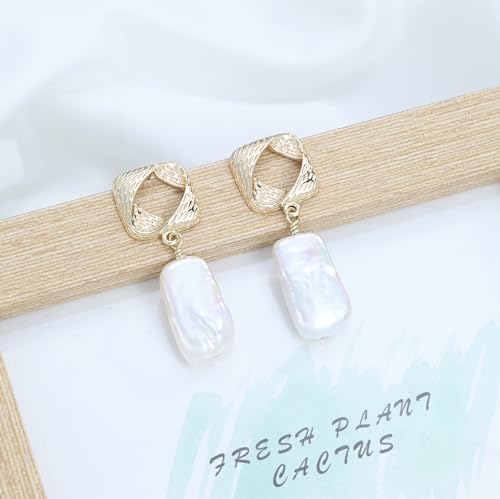 Pearl Earrings for Women 925 Sterling Silver Post 15-20mm 14K Gold Plated Heart Teardrop Design Dangle Freshwater Cultured Pearl Earring Hypoallergenic Wedding Birthday Gift for Mom Girlfriend (Type2-square) — view 5