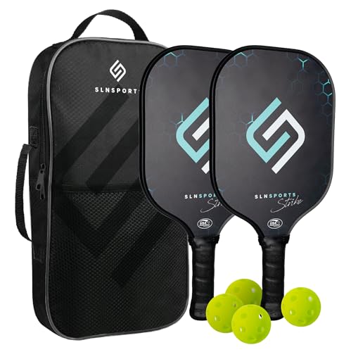 SLNSports Pickleball Paddles Set (2) with Case & Balls
