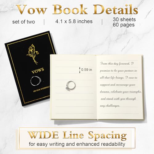Image of Engrowtic Set of 2 Wedding Vow Books His and Hers Vows on Our Wedding Day Notebooks with Gold Foil Fabric Cover 5.8 inchx 4.1 inch Bride and Groom Gift for Newly Engaged Couple, 60 Lined Pages (Black, White)