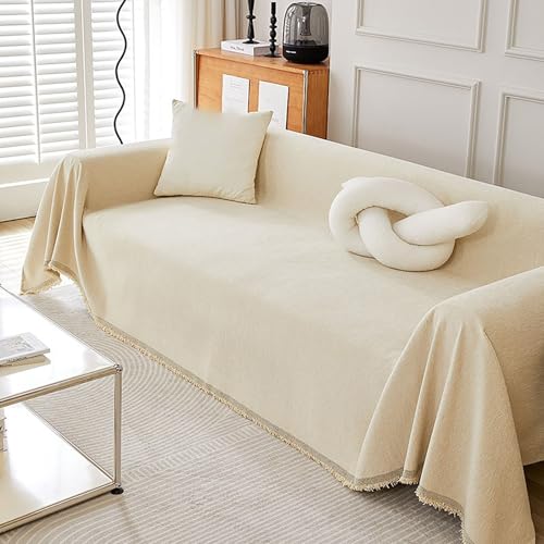 Funda de sofá universal de tela suave, color beige, 230 x 300 cm, protector de arañazos y pelo de mascotas, para sofás seccionales en forma de U y L de 1/2/3/4 plazas, fácil de limpiar