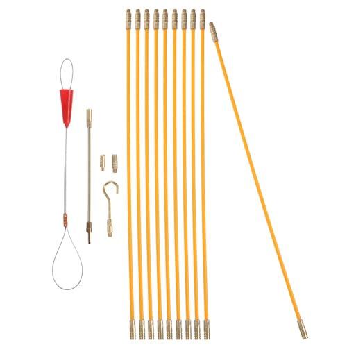 ANDRESLAD Kit de Guía Pasacables de Fibra de Vidrio 33 CM 10 Varillas para Cableado Eléctrico Herramienta Extractora Incluida para Instalaciones Residenciales y Comerciales