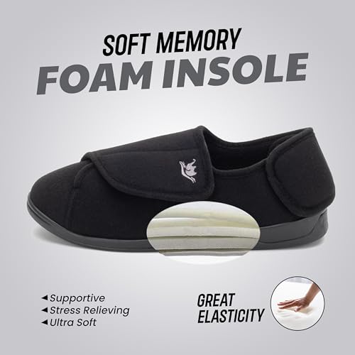 Image of Mens Extra Wide Width Diabetic Slippers Memory Foam With Adjustable Soft Non-Slip Orthopedic House Shoes for Elderly Swollen Feet, Arthritis, Edema