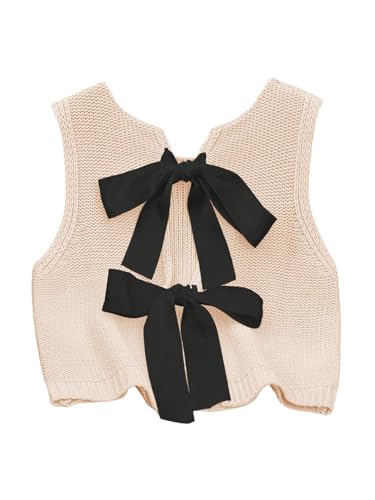 Image of GORGLITTER Women's Tie Back Cropped Sweater Vest Bow Sleeveless Knit Tank Tops Trendy Cute Cardigan Dressy Casual Outfits