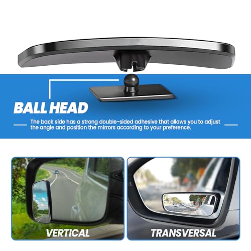 2-Pack Blind Spot Mirrors for Cars - 3.7\" x 1.4\" HD Rectangular Glass, Adjustable Convex Wide Angle Rearview, Fits Most Cars, Trucks, SUVs, Universal Automotive Exterior Accessories (Black) - Thumbnail 5