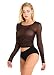 JnZeBly Womens Sheer See-Through Gauze Crop Tops (XX-Large, Long Sleeves Black)