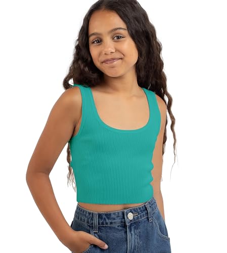Image of KYDA KIDS Girl's Casual Sleeveless Solid Cotton Rib Knitted Square Neck Crop Tank Top for Girls