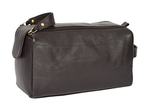 Sac de lavage en vrai cuir souple marron pour voyage chic et durable