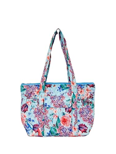 EGFAS Bolsa de mão acolchoada Bolsa de ombro Livro de bolso, Azul floral médio, Bolsa de ombro