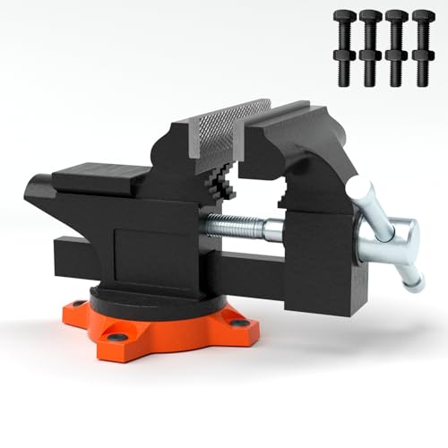 Happybuy Bench Vise, 4.5-inch Jaw Width, 3.3-inch Jaw Opening, 240-Degree Swivel Locking Base, Multipurpose Heavy-Duty Cast Iron Workbench Vise with Anvil, Bolts & Nuts for Drilling and Pipe Cutting