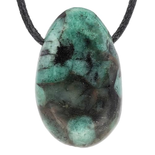 Lebensquelle Plus Colgante de gota de esmeralda, colgante de piedra perforada con cinta de algodón, colgante de piedras preciosas de, Acero inoxidable, Esmeralda