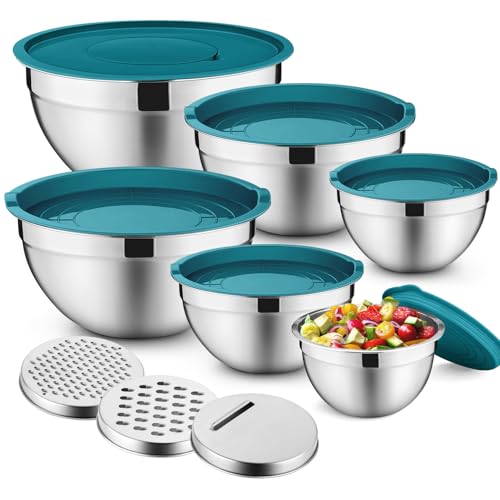 P&P CHEF Mixing Bowls with Lids Set of 6, Nesting Salad Bowl, Blue