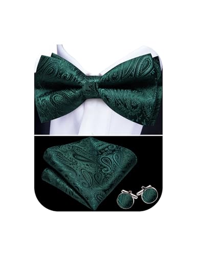 Image of YOHOWA Paisley Striped Men Bow Tie Pre-Tied Formal Adjustable Colorful Bowties Handkerchief Cufflinks Set Wedding Party