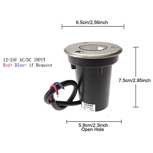 QUANS 3W Watt 12V 24V DC AC Low Voltage in Ground Well Outdoor LED Light, in-Ground Landscape Lighting Spotlight for Deck, Step, Pathway, Driveway, Garden, Yard, Patio (Warm White, 4 Pack)