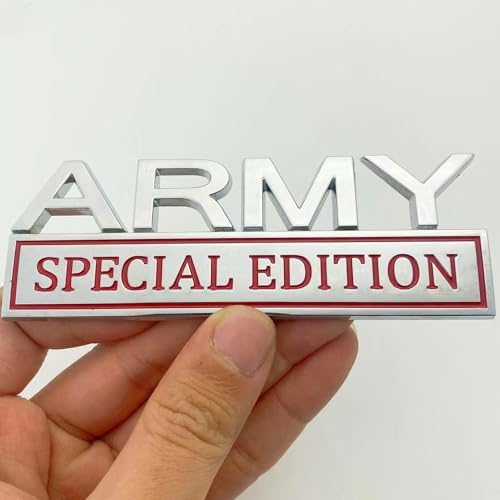 Image of Generic Army Special Edition Emblem with Strong Adhesive, Army Car Emblem 3D Badge Decal Car Truck Replacement Compatible with Universal Vehicle, Car, Truck, SUV (Silver Red)