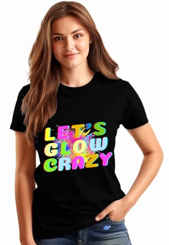 Let's Glow Crazy T-Shirt for Women 80 90's Vintage Shirt Graphic Top （Print Letters Don't Glow）2