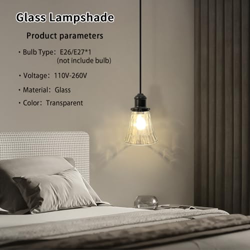 Image of HonoDing Ceiling Lamp Replacement Shade Set of 4, Glass Hammered Bell Ceiling Fan Light Covers, Clear Glass Lamp Shade for Ceilings Fan Light Chandelier Wall Sconce, Easy to Install(Clear Wavy)