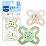 MAM Original Start Night Baby Pacifiers 0-3 Months Newborns, BPA-Free Skin Soft Silicone Nipple, Glows in The Dark, Developed with Medical Experts, 2 Count with Sterilizer Case