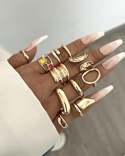 YEEZII 20 Pcs Gold Ring Set for Women, Chunky Statement Flower Finger Midi Rings, Big Boho Stacking Rings Pack Trendy Stuff Jewelry Gift - Image 5