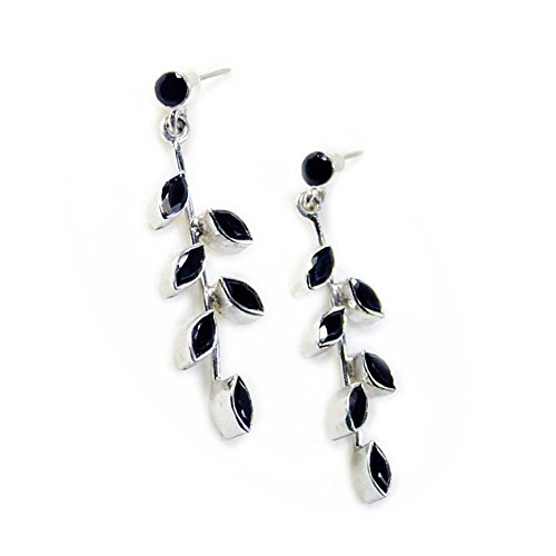 Boucles d'oreilles onyx noir naturel femme forme marquise bijoux pierres naturelles