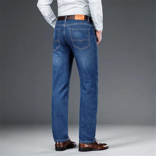 Men's Fitted Straight Stretch Denim Jeans Classic Style Youth Business Casual Trousers3