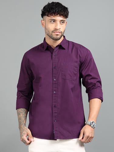 Image of Men Slim Fit Solid Spread Collar Casual Shirt